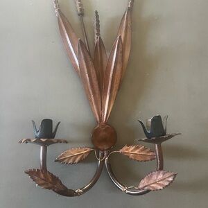 VINTAGE 50s ITALIAN GILT TOLE WALL SCONE CANDLE HOLDER HOLLYWOOD REGENCY